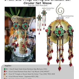 6 Point Star Fringe Earring and Ornament Set - Beaded Christmas Ornament Cover Pattern Tutorial - Beaded Bauble Cover Tutorial