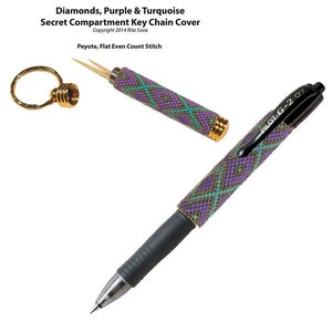 Diamanten, Paars en Turkoois Geheim Compartiment Sleutelhanger Cover Patroon Tutorial - Kralen Sleutelhanger Tutorial - Inclusief GRATIS Pen Cover Patroon