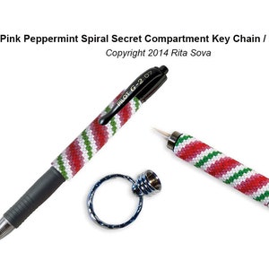 Roze Pepermunt Spiraal Geheim Compartiment Sleutelketting of Penomslagpatroon - Kralensleutelhanger-tutorial - GRATIS Penomslagpatroon inbegrepen!