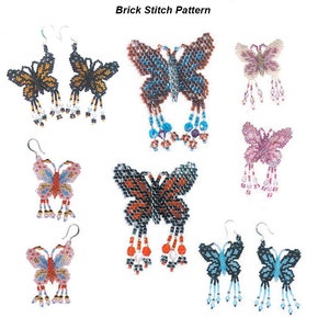Téléchargement instantané du PDF Boucles d'oreilles papillon monarque motif de perles - points brique, comanche et peyotl orientation des perles Fichier PDF inclus !