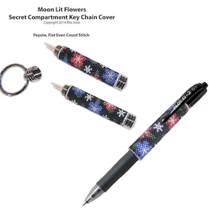 Maanverlichte bloemen, sleutelhanger met geheim compartiment of patroonhandleiding voor pennenhoesje - Handleiding voor sleutelhangers met kralen - Inclusief GRATIS patroon voor pennenhoesje!