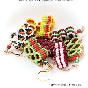 Ribbon Candy Earrings Beading Tutorial: Peyote, Brick, Square Stitch (PDF Download)