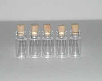 5 Pcs Mini Glass Bottles with Cork: DIY Charms, Pendants (32x15mm)