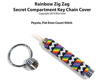 Rainbow ZigZag Secret Compartment Key Chain or Pen Cover Pattern Tutorial - Beaded KeyChain Tutorial - FREE Pen Cover Pattern Included!