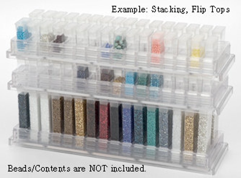May include: A clear plastic storage organizer with multiple compartments for beads. The organizer is stackable and has flip-top lids. Beads/Contents are NOT included.