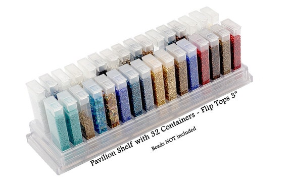 Bead Pavilion Shelf Flip Top With 32 1-1/2 Flip Top Containers & Caps Bead  Storage Organizer 