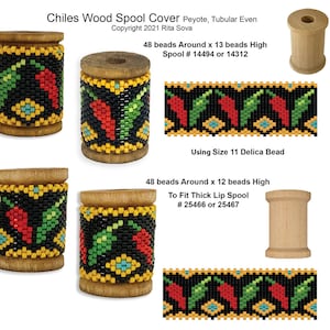 Téléchargement PDF - Chili Spool Cover - Rouge ou Vert, Peyote Tubular Even Bead Pattern Tutorial