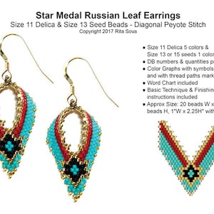 Star Medal Russian Leaf Earrings - PDF Download Beading Pattern Tutorial - FREE Wedding Lace Russian Leaf Earrings Pattern Included!