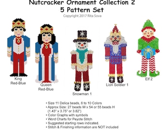 Nutcracker Pendant or Ornament Collection 2 - 5 Pattern Set - Beaded Christmas Patterns