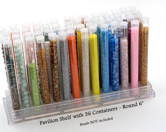 Bead Pavilion Shelf: 56 Round 6" Tube Containers, Seed Bead Storage Organizer
