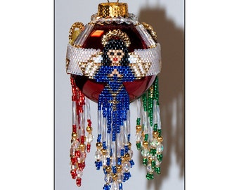 3 Angels Ornament Cover - Beaded Christmas Ornament Cover Pattern Tutorial - Beaded Bauble Tutorial