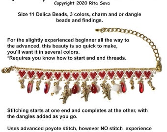 Direkt PDF-nedladdning Snabb Peyote Hearts Charm-armband - Handledning för mönster till pärlarmband