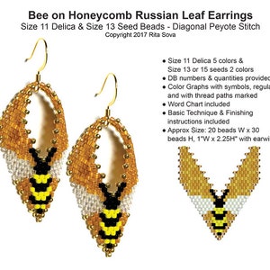 Bee on Honeycomb Russian Leaf Earrings - PDF Download Beading Pattern Tutorial - FREE Wedding Lace Russian Leaf Earrings Pattern Included!