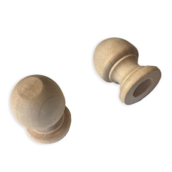 12/100/500 Pack Wood Finial Dowel Cap End 1-1/16" x 3/4" with 3/8" hole