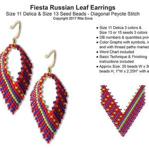 Peut inclure: Une paire de boucles d'oreilles en forme de feuille, composées de perles rouges, vertes et violettes. Les boucles d'oreilles sont réalisées avec des perles Delica taille 11 et des perles de rocaille taille 13 en point de peyote diagonal. Les boucles d'oreilles mesurent environ 2,5 cm de large et 5,7 cm de haut.