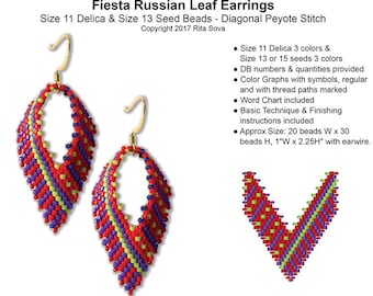 Kolczyki Fiesta Russian Leaf - samouczek dotyczący wzoru koralikowego do pobrania w formacie PDF - w zestawie BEZPŁATNY wzór na koronkowe kolczyki ślubne w kształcie liści!