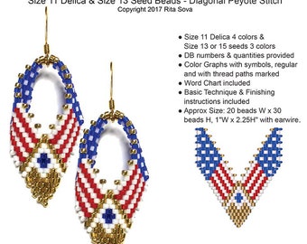 USA Heart Flag Russian Leaf Earrings - PDF Download Beading Pattern Tutorial - FREE Wedding Lace Russian Leaf Earrings Pattern Included!