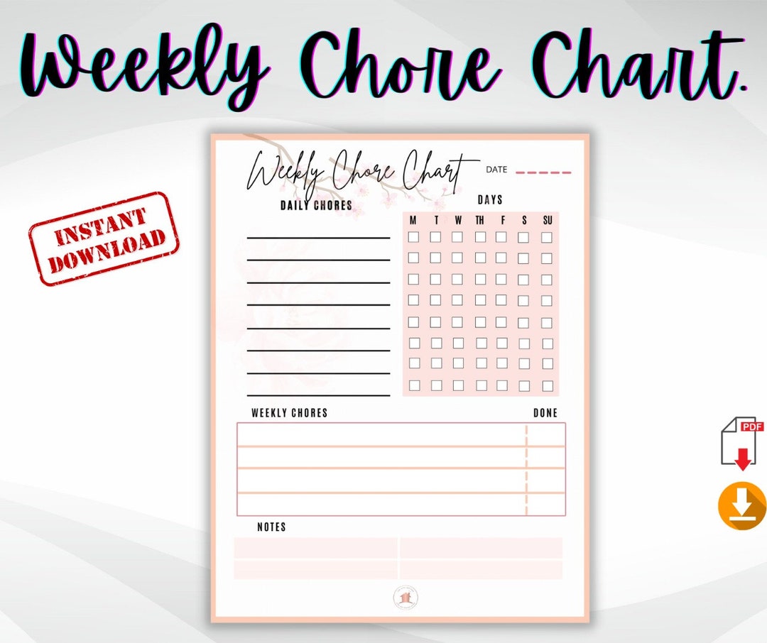 Weekly Chore Chart Printable Digital Chore Chart - Etsy