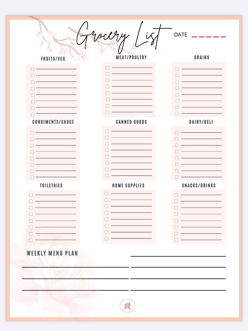 Grocery List Planner Printable Sheet List of Groceries Etsy
