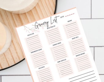 Grocery List Planner Printable Sheet - List of Groceries Planner - Shopping List Planner - Meal Planning - Planner Grocery List
