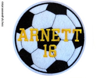 2.5"-10" Custom IRON ON SOCCER Ball Name Patches for Soccer Mom, Coach Gift, Varsity & Denim Jackets * Futbol Back Patch for Sports Hoodies