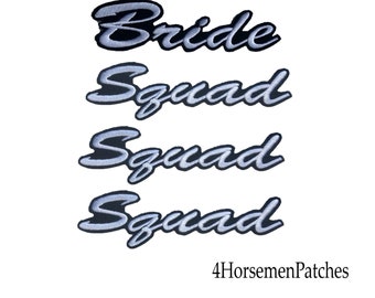 3"-17" BRIDE SQUAD Embroidered Iron on Personalized WEDDING Patches for Denim and Jean Jackets and Bridal Party Robes & Bridesmaid Gifts
