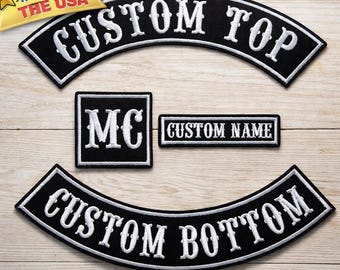 Custom Embroidered Rocker Patch Set, Iron-On Banners for Biker MC Jackets and Vests