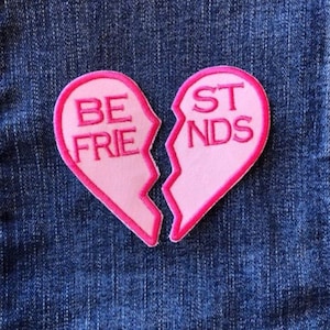 Best Friends BFF Iron-On Patch – 3.5&quot;x2&quot; Embroidered Heart for Kids&#39; Jackets, Backpacks, Valentine&#39;s Gift