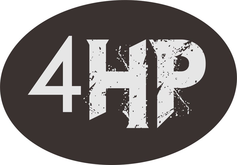May include: A dark brown oval with the white text "4HR" in a distressed, grunge-style font. The numbers and letters have a textured, worn appearance, suggesting a vintage or industrial aesthetic.