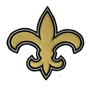 New Orleans Fleur De Lis Iron On Patch: Gold & White Embroidered Applique