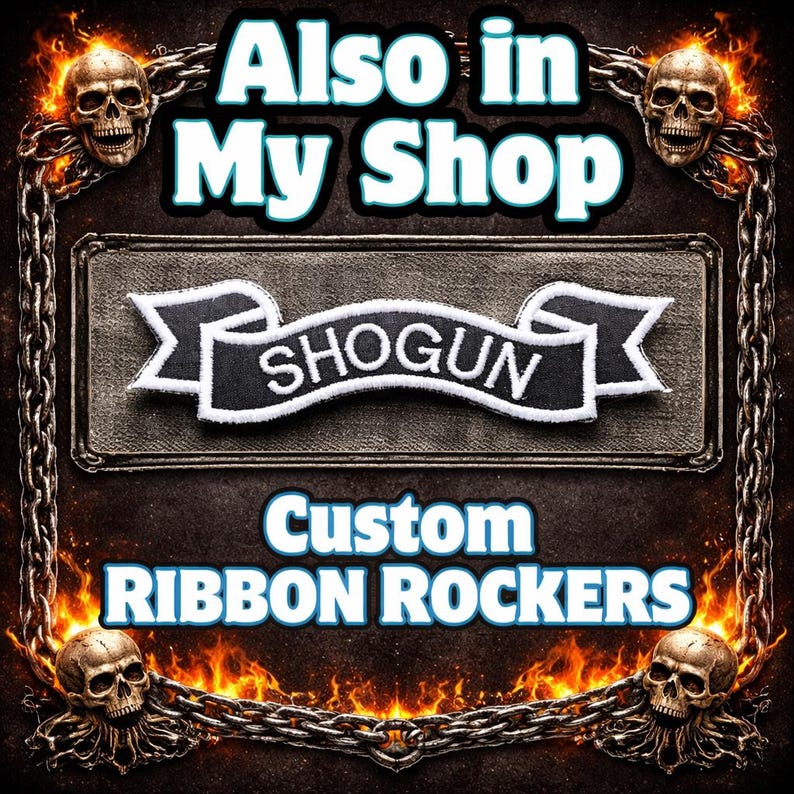 Lower Ribbon Style Rocker Custom Embroidered Rocker Patch Set, Iron-on Banners for Biker MC ...