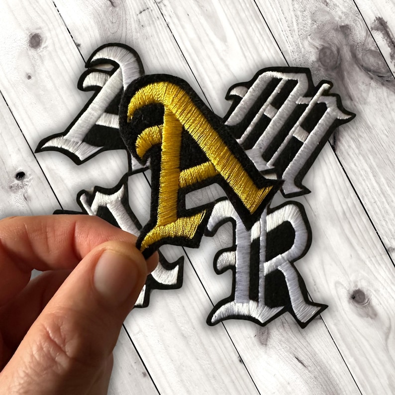 1" Old English Iron-On Letter Patch: Custom Jacket & Craft Applique image 1