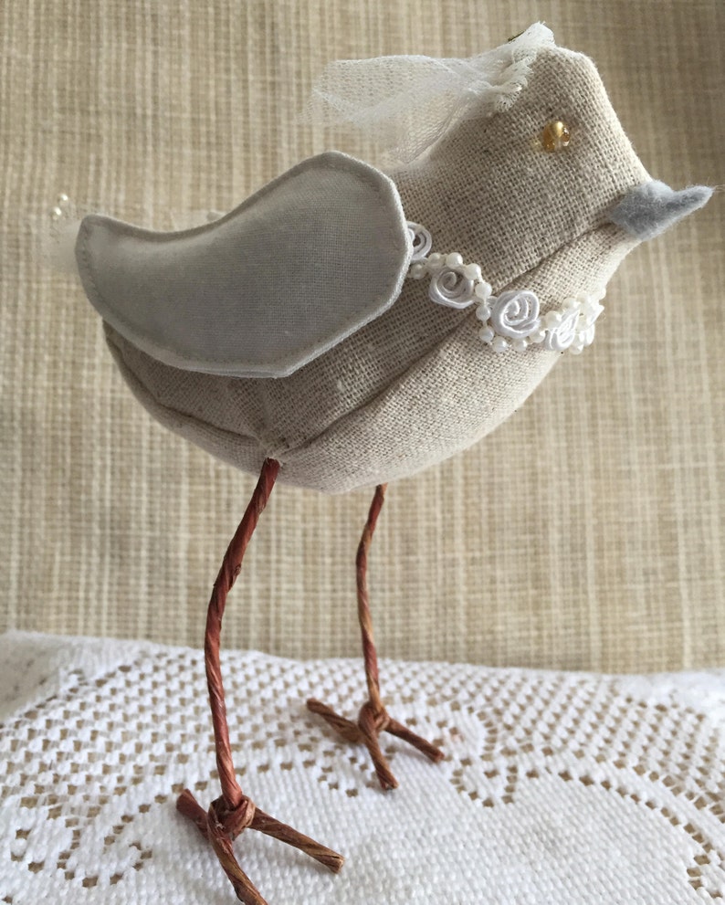 Topper/décoration rustique de gâteau d'oiseaux de mariage de tissu rustique image 5