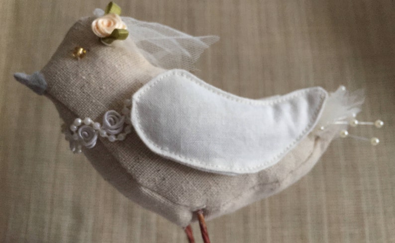 Topper/décoration rustique de gâteau d'oiseaux de mariage de tissu rustique image 4