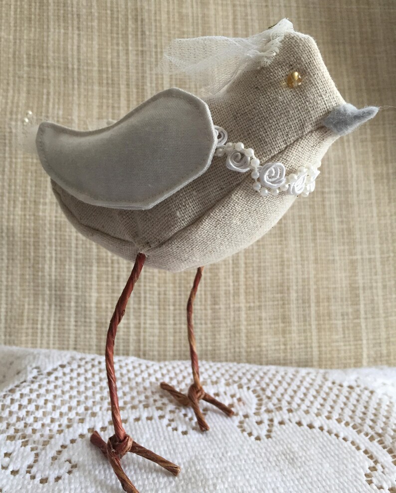 Topper/décoration rustique de gâteau d'oiseaux de mariage de tissu rustique image 3