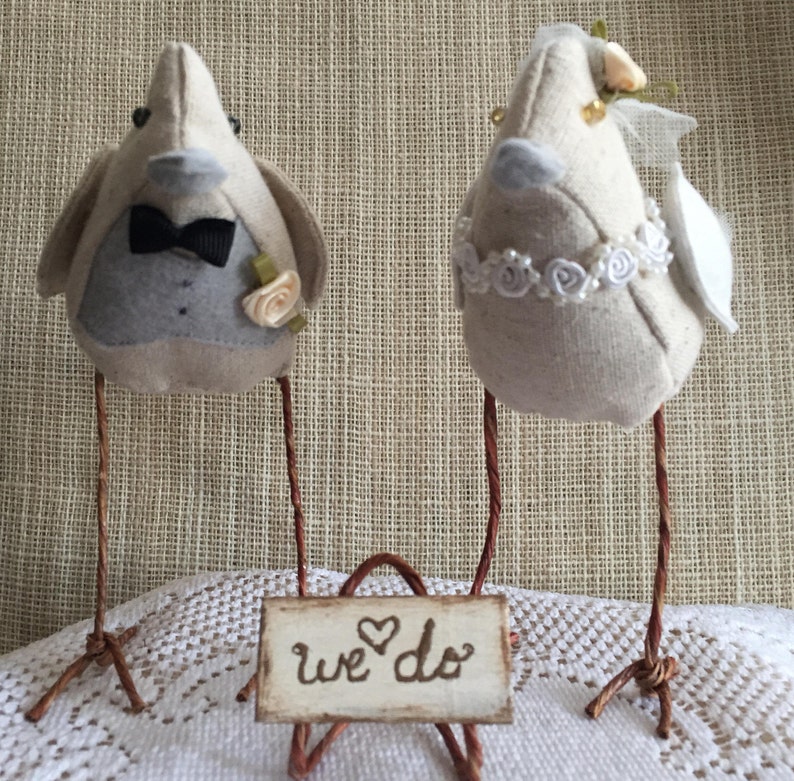 Topper/décoration rustique de gâteau d'oiseaux de mariage de tissu rustique image 1
