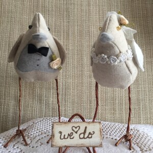 Topper/décoration rustique de gâteau d'oiseaux de mariage de tissu rustique image 8