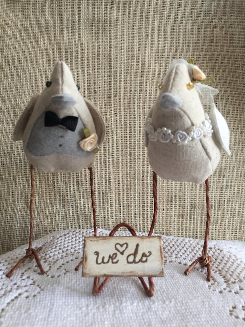 Topper/décoration rustique de gâteau d'oiseaux de mariage de tissu rustique image 8