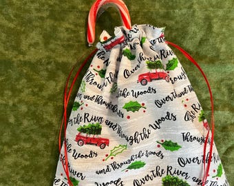 Christmas Fabric Lined Drawstring Bag