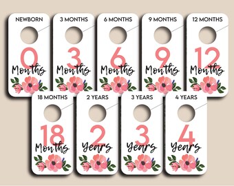 Cute Pink Green Floral Nursery Closet Dividers, Baby Girl Clothes Organizer, Month Year Size Dividers, Instant Download Printable PDF Files