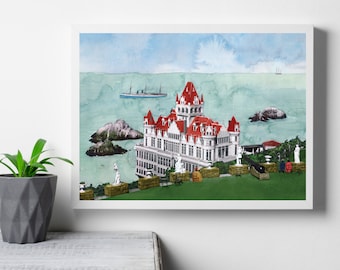 Victorian House Illustration, San Francisco Local Artist, California Art Print, Bay Area Wall Art, Contemporary Art, Cliff House 1896 P87