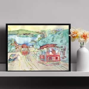 California Art, Trolley Art, City Poster, Cityscape Painting, Contemporary Art, San Francisco Art, Bay Area Art, Urban Art City Painting P62