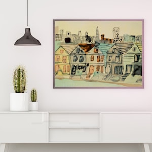 San Francisco Local Artist, California Print, City Art Prints, Watercolor Cityscape, Travel Art City Art Alamo Square The Painted Ladies P02
