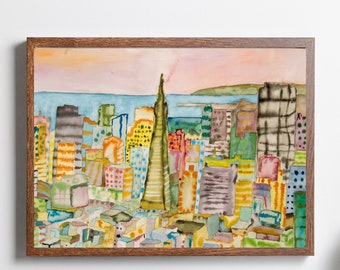 San Francisco Downtown Giclee Print, Bay Area Cityscape Art P50