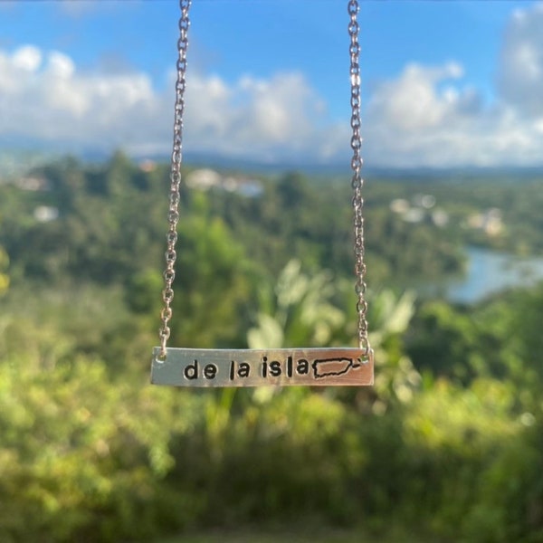 De la isla PR metalstamped necklace