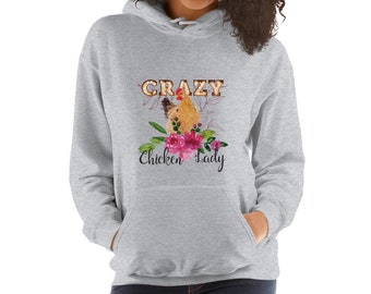 Crazy Chicken Lady Floral Unisex Hoodie, funny chicken shirt, chicken lover gift, farm shirt