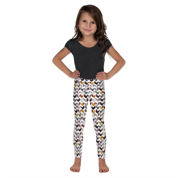 Leggings Kid’s Chicken Print, taille 2T - 7, pantalons filles, leggings filles, imprimé poulet, imprimé animal, pantalons de yoga pour enfants