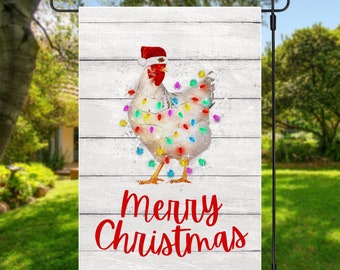 Holiday Lights Chicken Yard Flag (Single Or Double-Sided), Farmhouse Flag, Chicken Decor, Farm Style Garden Flag, Chicken Lover Gift