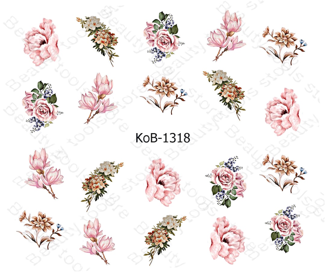 Nail Art Water Transfer Stickers Beautiful Blue Pink Flowers Rose Kob ...