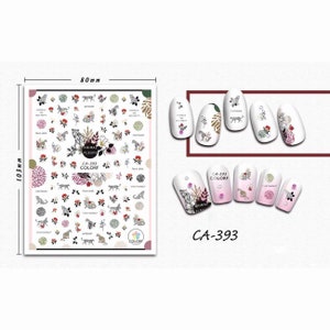 Nail art 3D stickers decal leopard red flowers white lilies CA393